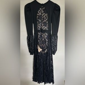 Kelle black lace long sleeve bodysuit with lace attached flowy shirt like cape